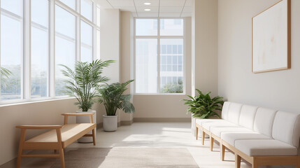 Fototapeta premium Bright and modern waiting area with natural light and indoor plants