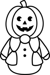 Cute Halloween gnome character cartoon outline isolated.
Halloween gnome and pumpkin black bold line icon.
Transparent background. SVG.