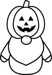 Cute Halloween gnome character cartoon outline isolated.
Halloween gnome and pumpkin black bold line icon.
Transparent background. SVG.