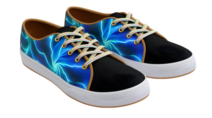 Low-top men? canvas shoes with creative shoelace spiral, transparent background,