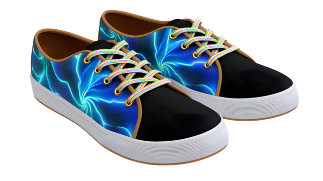 Low-top men? canvas shoes with creative shoelace spiral, transparent background,