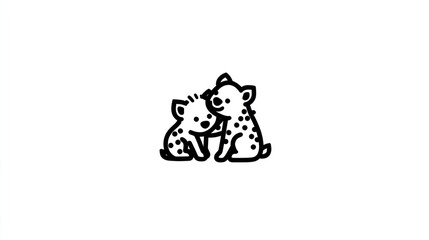 Fototapeta premium Two hyenas cuddling. Simple line drawing