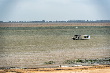 The meeting of the blue waters of the Tapajos River and muddy of the Amazon River in Santarem, Para...