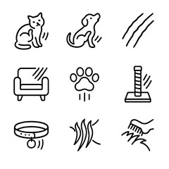 Animal Scratch Icons. Outline icon set of scratch in animals and pets: cat scratching, dog scratching, animal claws, scratched