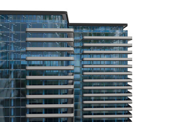 A digitally rendered close-up of a modern glass skyscraper's exterior, showcasing its sleek,...