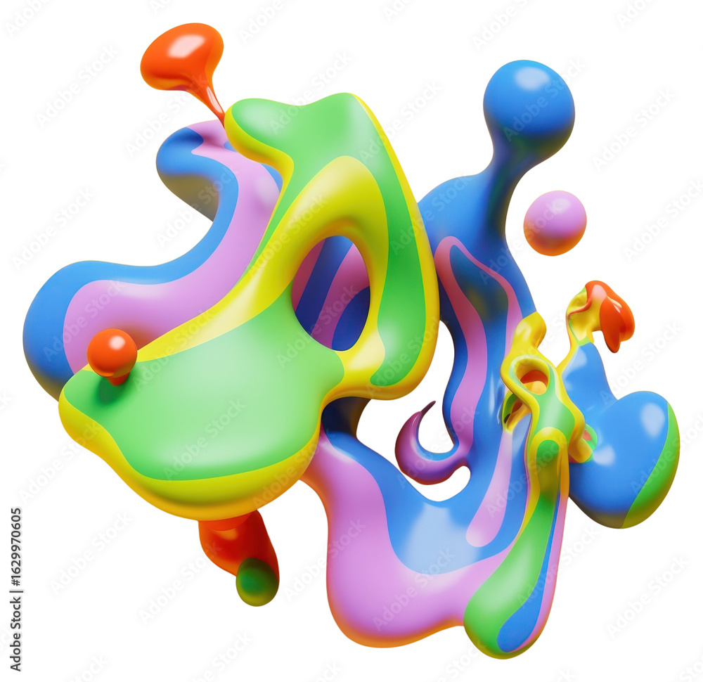 Poster png 3d render of abstract fluid shape represent of basic shape graphics balloon art.