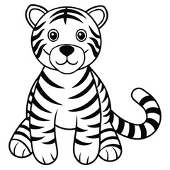 Fototapeta premium Cartoon tiger isolated on white background, standing and looking ahead