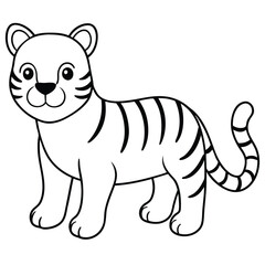 Cartoon tiger isolated on white background, standing and looking ahead