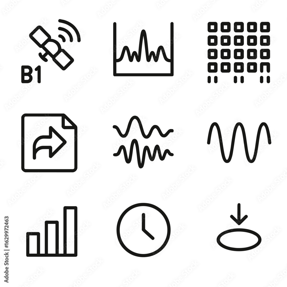 Poster beidou signal icons. outline icon set of beidou signal structure: b1 frequency, b2 band, spreading c