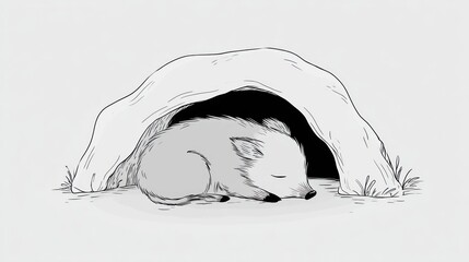 Cute piglet sleeping in a cave