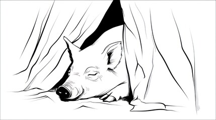 Sleeping pig under a blanket