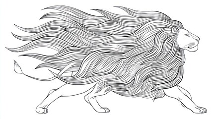A stylized, running lion with flowing mane