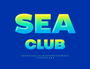 Vector Modern Emblem Sea Club. Creative Glossy Font. Unique Gradient Alphabet Letters and Numbers set.