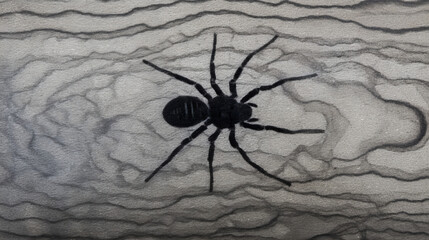 Fossilized spider transitioning into swimming motions through abstract water ripple effects.