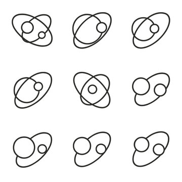 Binary Pulsar Icons. Outline icon set of binary pulsars: Hulse&ndash;Taylor pulsar, PSR J0737&minus;3039A, PSR B1913+16, PSR J0348+0432, PSR