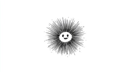 Simple black and white cartoon sun face