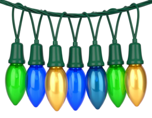  Twisted String of Retro C9 Christmas Lights with Bold Colors, Diagonal Layout, Transparent Background PNG