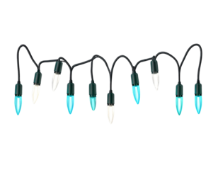 Vertical Hanging Line of Christmas Lights with Cool-Toned Bulbs, Side Angle View, Isolated on Transparent Background PNG
