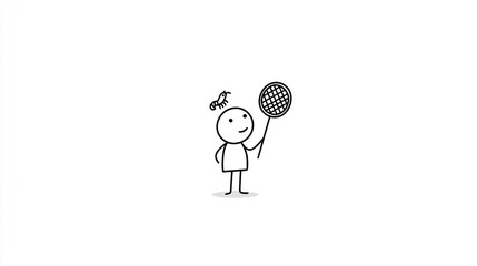 Fototapeta premium Simple line drawing of a person holding a net