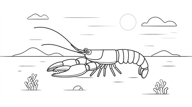 black and white lobster in ocean scene clip art preview