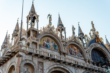 Detailed View of St. Mark&rsquo;s Basilica Facade in Venice, Italy
