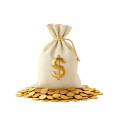 Money bag overflowing with gold coins on black background