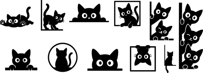 Playful Cat Silhouette Icon Collection.