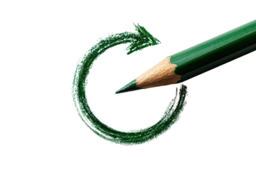A green pencil creates a circular arrow, symbolizing recycling or a continuous process