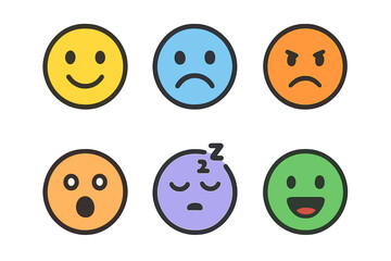 Children's Emotion Icons. Flat vector mini-illustrations emotions in colors children's illustrations: happy face, sad face, angry