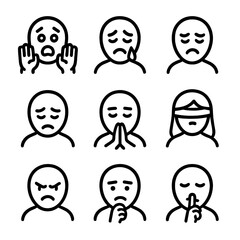 Obraz premium Execution Emotions Icons. Outline icon set of execution emotions: fear, sorrow, anger, resignation, mercy, justice, hatred, guilt,