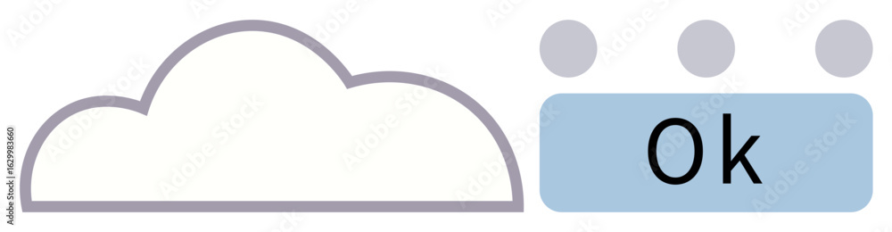 Poster cloud outline, progress dots, ok on blue button highlight synchronization, user confirmation, connec
