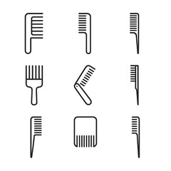 Comb Icon Collection. Outline icon set of comb styles: wide-tooth comb, fine-tooth comb, tail comb, Afro pick, folding pocket comb