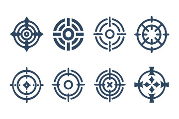 Target and crosshair icon set. Collection of simple aim, bullseye, and focus symbols for business marketing, goals, and strategy concepts.