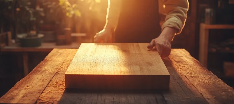Creative carpenter skillfully shaping wood into personalized forms in a bright, sunny workshop space