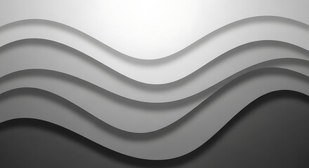 Obraz premium Abstract layered waves in shades of gray and white, creating a flowing, textured pattern.