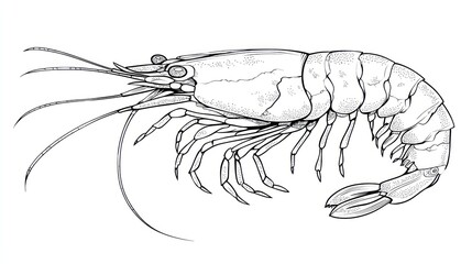 Detailed line drawing of a shrimp (3)