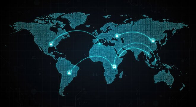 Global network map illustration of international connections world map with glowing connections global digital map