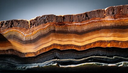 hydrocarbon deposits rock layers geological cross section detailed lighting medium shot