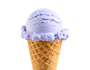 Lavender Ice Cream Scoop in Classic Waffle Cone, Realistic Front View, Transparent PNG