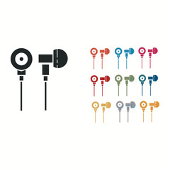 Black Air headphones icon icon isolated on white. Vector