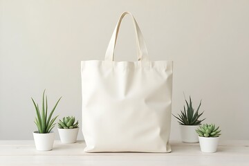 A Picture Of Blank Canvas Tote Bag Mockup with Plants