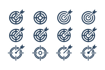 Target and crosshair icon set. Collection of simple aim, bullseye, and focus symbols for business marketing, goals, and strategy concepts.