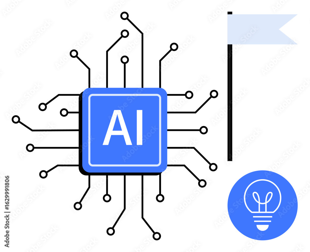 Aufkleber ai chip surrounded by circuit lines, representing technology and innovation. lightbulb icon for idea
