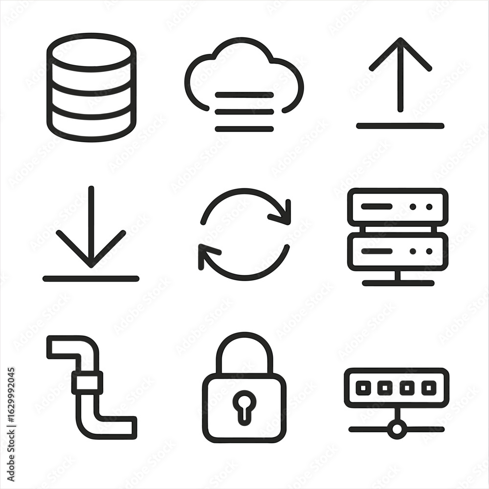 Poster data connectivity icons. outline icon set of data connection: database, cloud storage, upload, downl