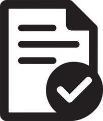 Silhouette of a document with checkmark representing approval, confirmation, completed task, or verified information.