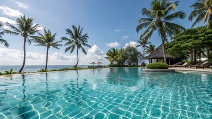 Obraz premium Crystal clear water in a sparkling swimming pool reflection resort summer