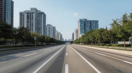 empty highway with cityscape and skyline