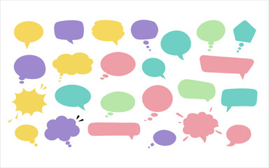 Colorful Speech Bubbles Fun Variety of Cartoon Shapes on White.