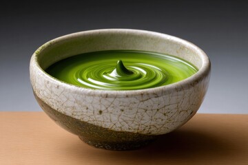 Bowl of matcha tea creating concentric ripples