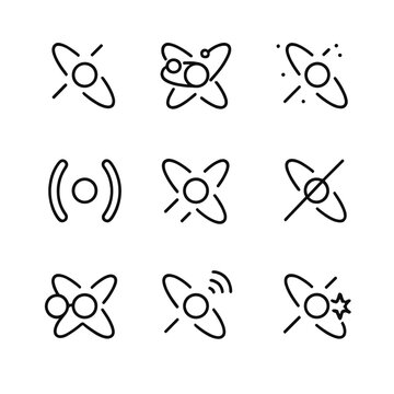 Pulsar Icon Set. Outline icon set of pulsar types: rotation-powered pulsar, accretion-powered pulsar, millisecond pulsar, magnetar